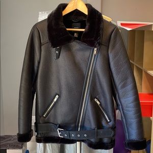 Black Fur Faux Suede Coat